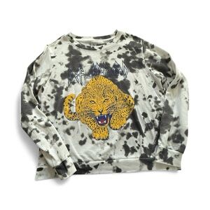 Def Leppard Sweater S Black and Whi Tie Dye Leopard Crewneck Sweatshirt